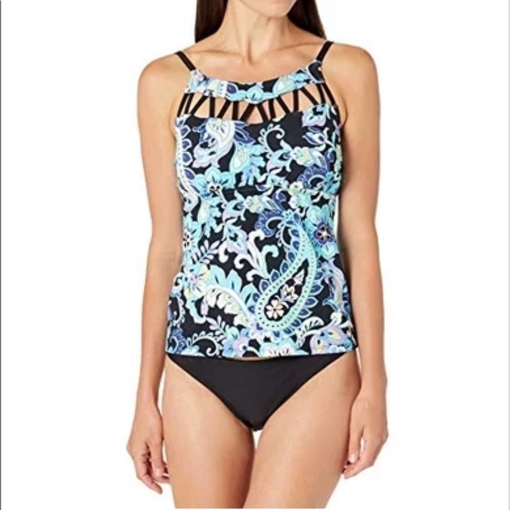 24th & Ocean Women's High Neck Tankini Swimsuit Top medium